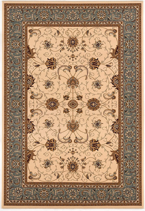 2' x 8' Cream and Blue Traditional Runner Rug