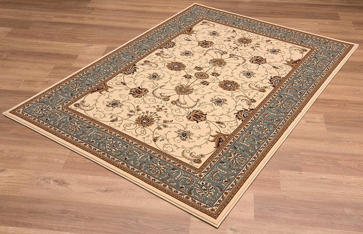 2' x 8' Cream and Blue Traditional Runner Rug