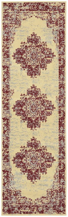 2' x 8' Cream Damask Power Loom Runner Rug