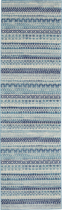 2' x 8' Navy Blue Southwestern Power Loom Runner Rug