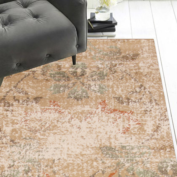 2' x 8' Champagne Beige Machine Woven Damask Indoor Runner Rug