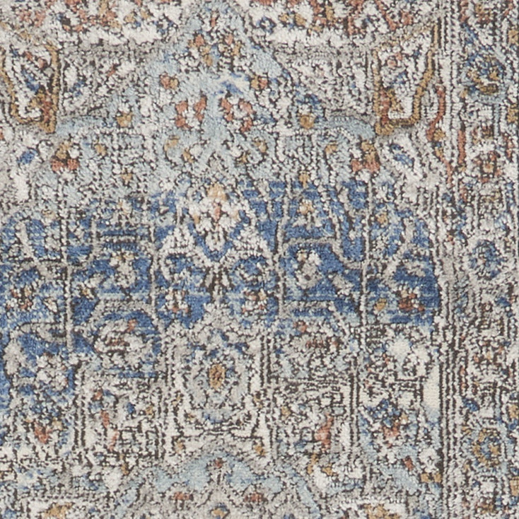 2' x 8' Ivory and Blue Oriental Power Loom Non Skid Runner Rug