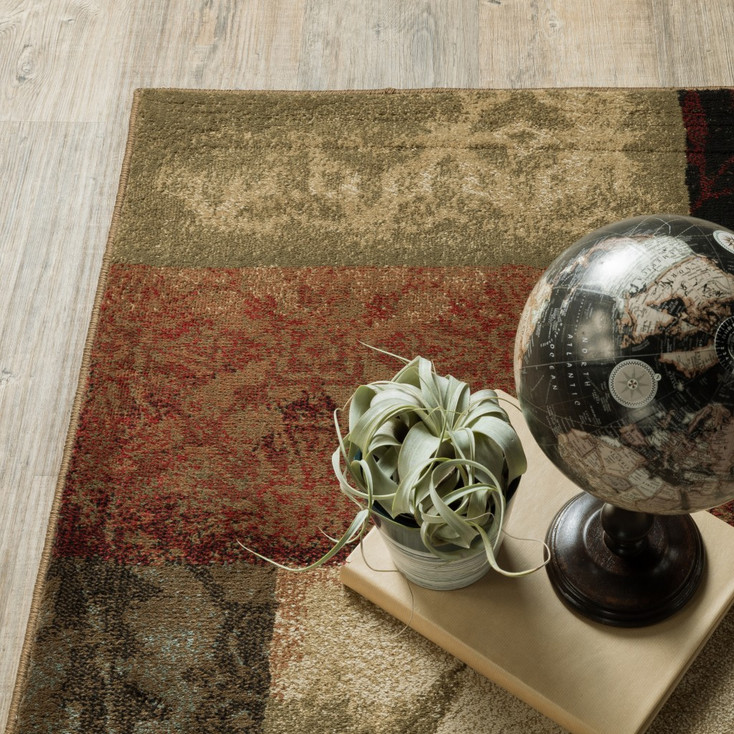 2' x 8' Beige and Brown Floral Block Pattern Runner Rug
