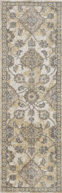 2' x 8' Ivory Sand Floral Vine Wool Indoor Runner Rug