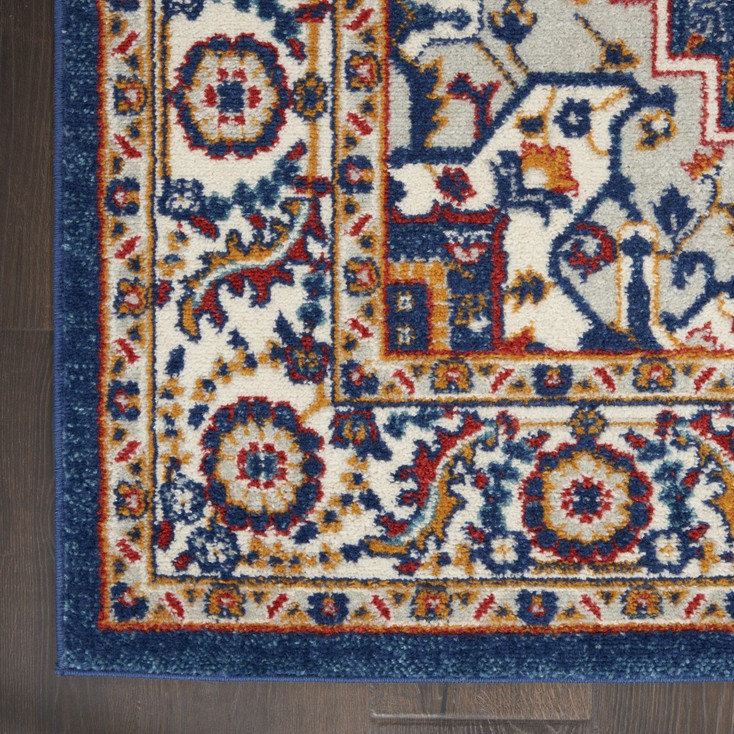 2' x 8' Blue & Ivory Power Loom Runner Rug