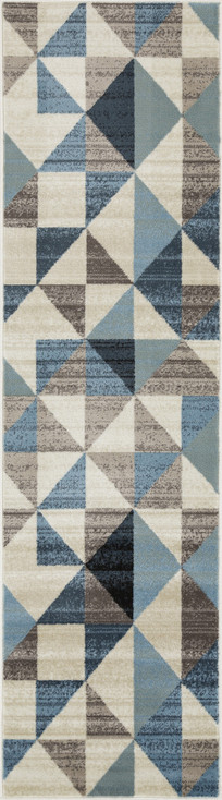 2' x 8' Blue Geometric Dhurrie Runner Rug