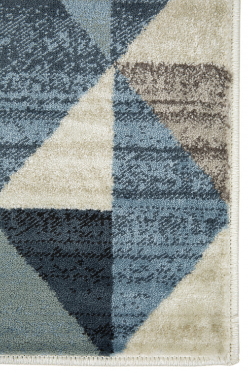 2' x 8' Blue Geometric Dhurrie Runner Rug