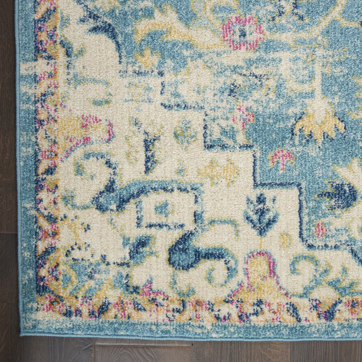 2' x 8' Blue and Ivory Dhurrie Runner Rug