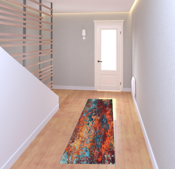 2' x 8' Atlantic Abstract Power Loom Non Skid Runner Rug