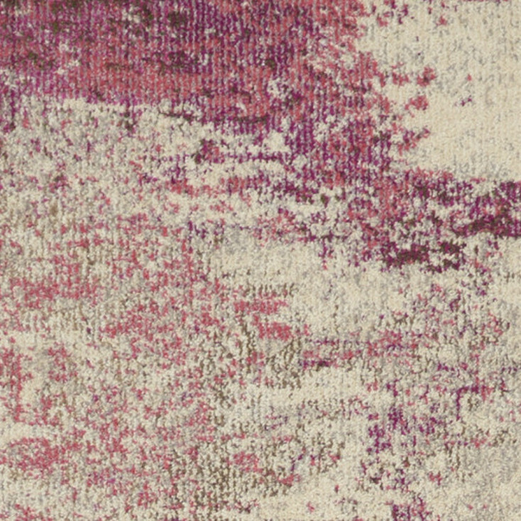 2' x 8' Ivory and Pink Abstract Power Loom Non Skid Runner Rug