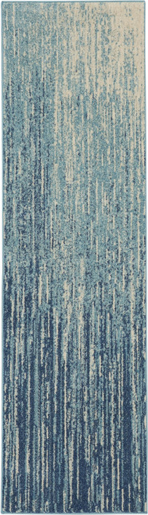 2' x 8' Ivory & Blue Abstract Power Loom Runner Rug