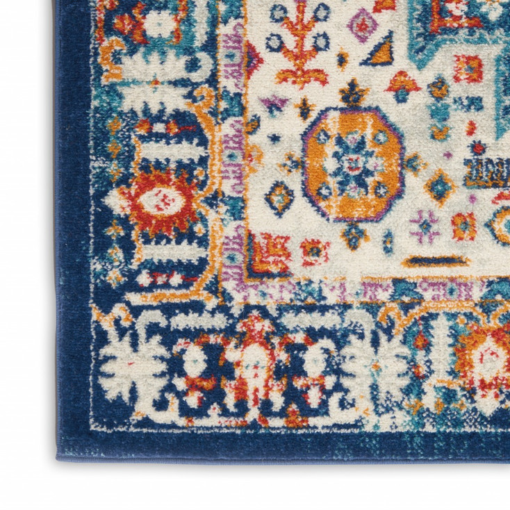 2' x 8' Blue and Ivory Power Loom Runner Rug