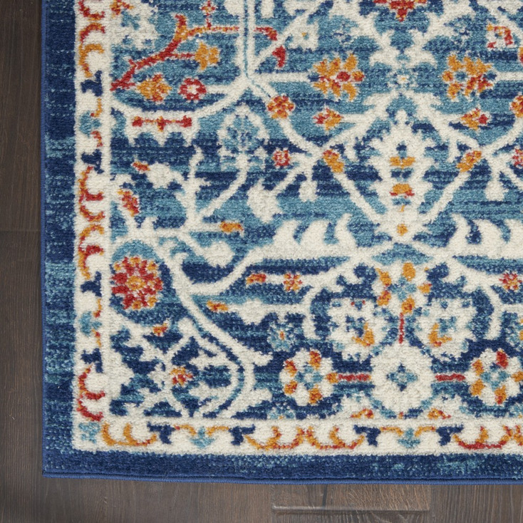 2' x 8' Blue and Ivory Floral Power Loom Polypropylene Runner Rug