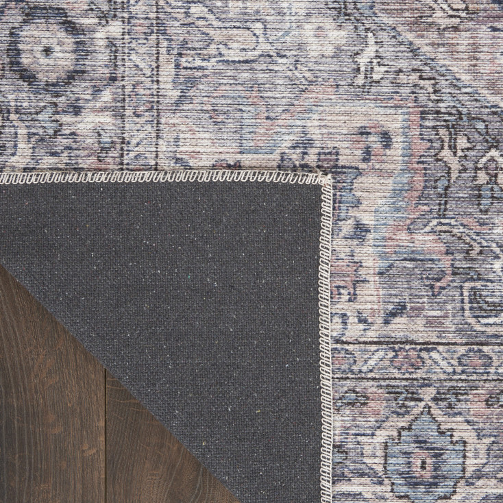 2' x 8' Gray Floral Power Loom Distressed Washable Runner Rug