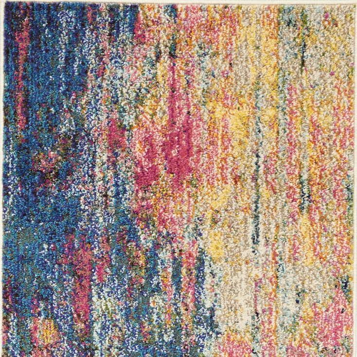 2' x 8' Blue and Yellow Abstract Power Loom Non Skid Runner Rug