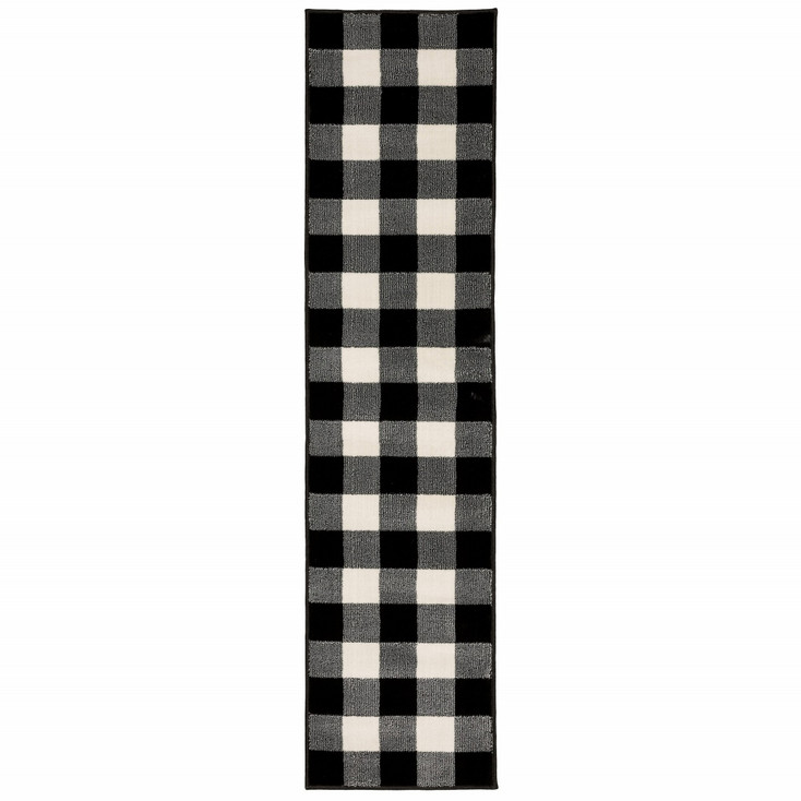 2' x 8' Monochromatic Gingham Pattern Indoor Runner Rug
