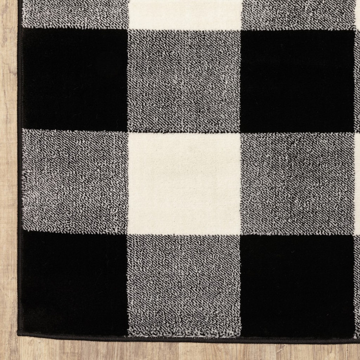 2' x 8' Monochromatic Gingham Pattern Indoor Runner Rug