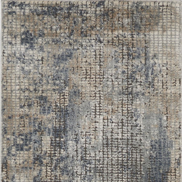 2' x 8' Blue and Beige Abstract Power Loom Distressed Non Skid Runner Rug
