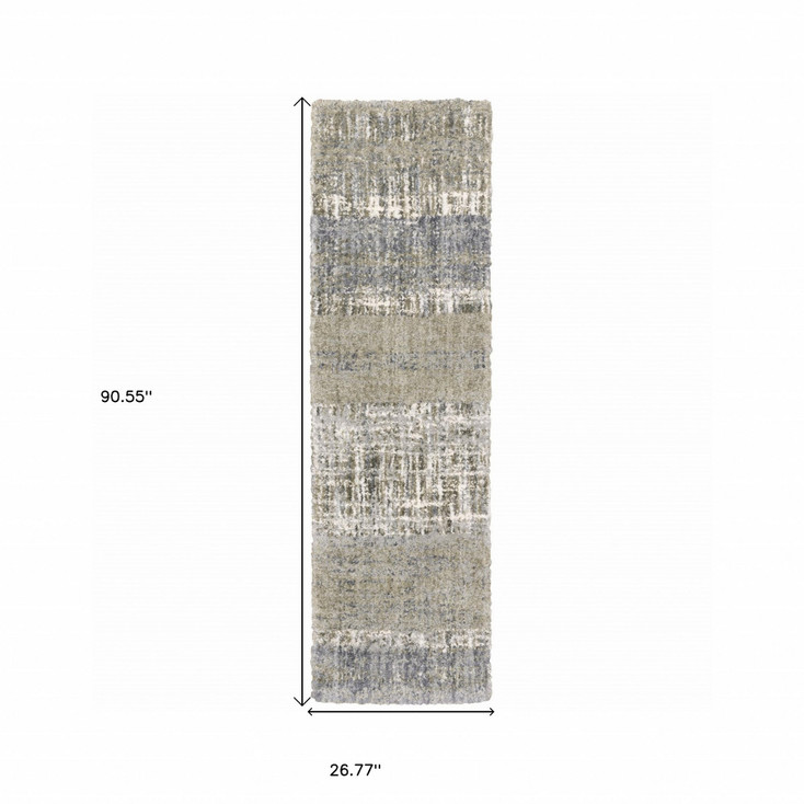 2' x 8' Grey and Ivory Abstract Lines Runner Rug