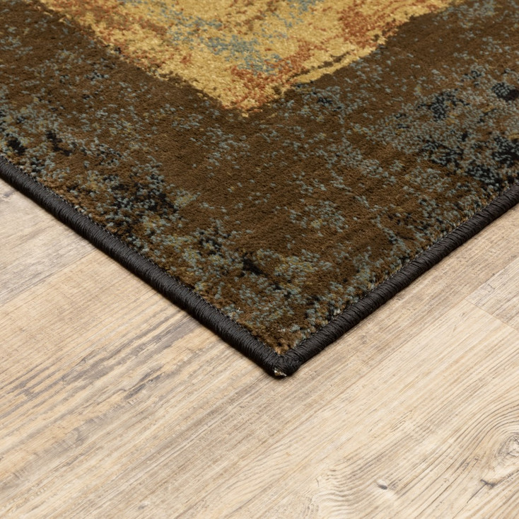 2' x 8' Brown and Black Abstract Geometric Runner Rug