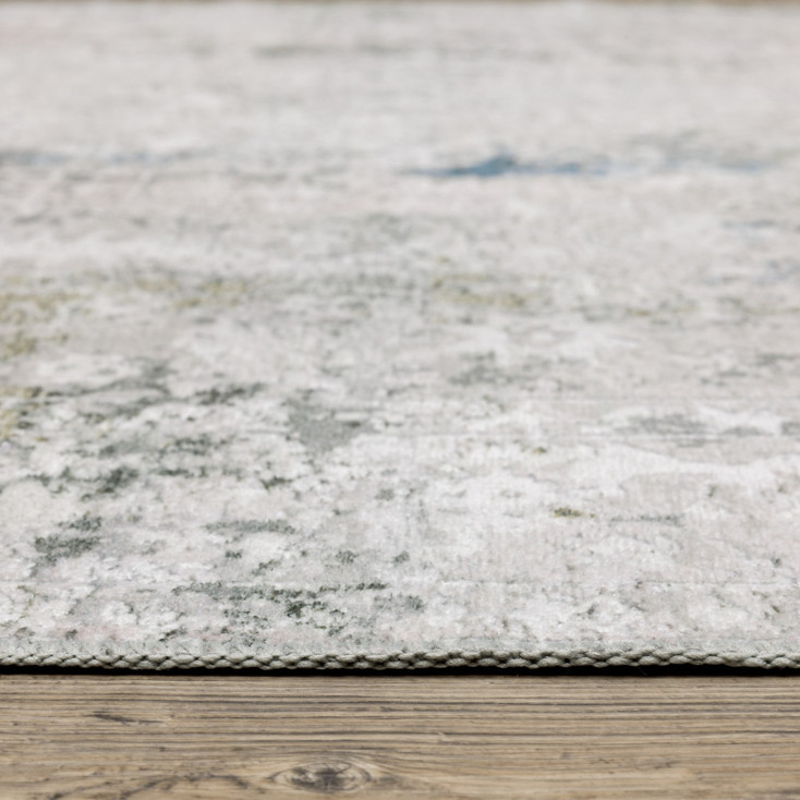2' x 8' Ivory and Blue Abstract Printed Stain Resistant Non Skid Runner Rug