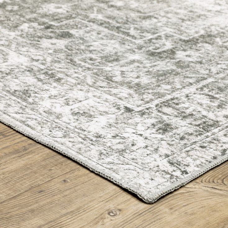 2' x 8' Gray and Ivory Oriental Printed Stain Resistant Non Skid Runner Rug