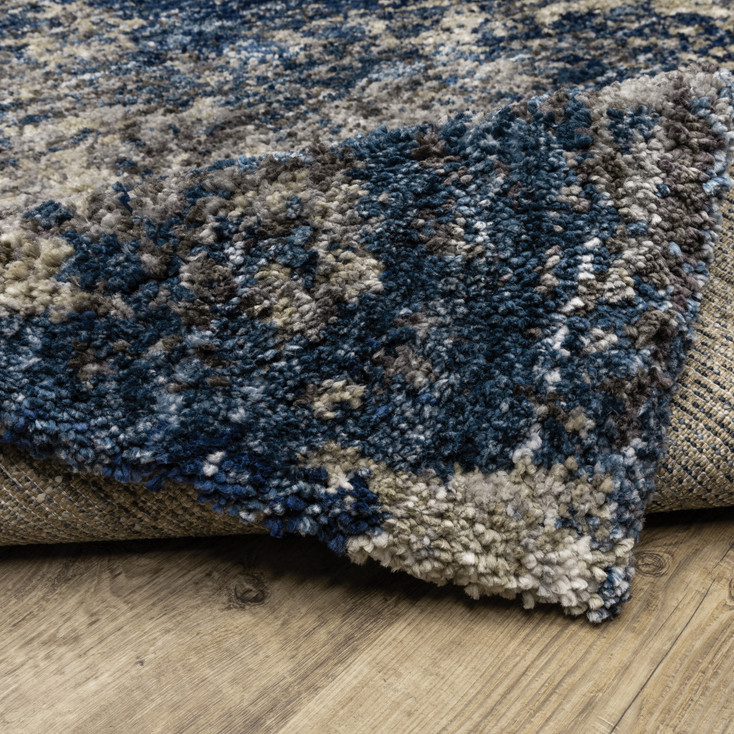 2' x 8' Blue and Grey Abstract Shag Power Loom Stain Resistant Runner Rug