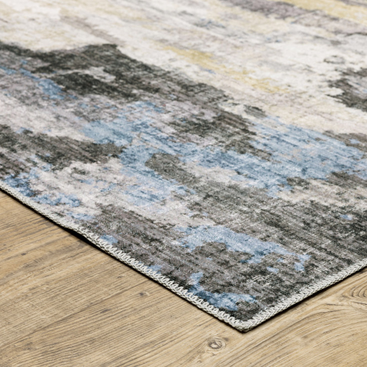 2' x 8' Gray & Ivory Abstract Printed Stain Resistant Non Skid Runner Rug