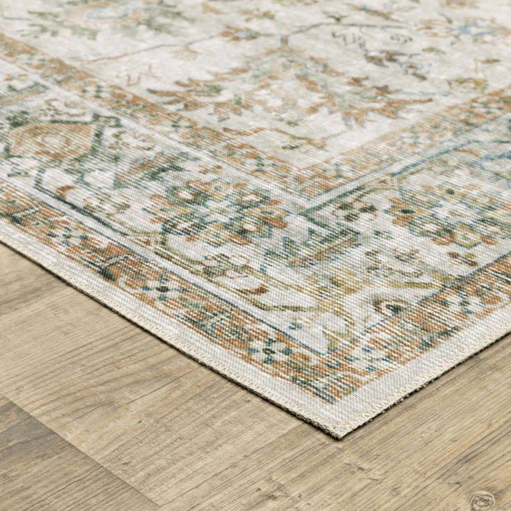 2' x 8' Grey Orange Blue Gold Green and Rust Oriental Printed Non Skid Runner Rug