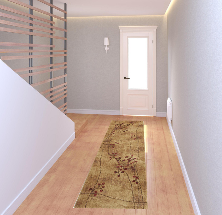 2' x 8' Brown Floral Power Loom Runner Rug
