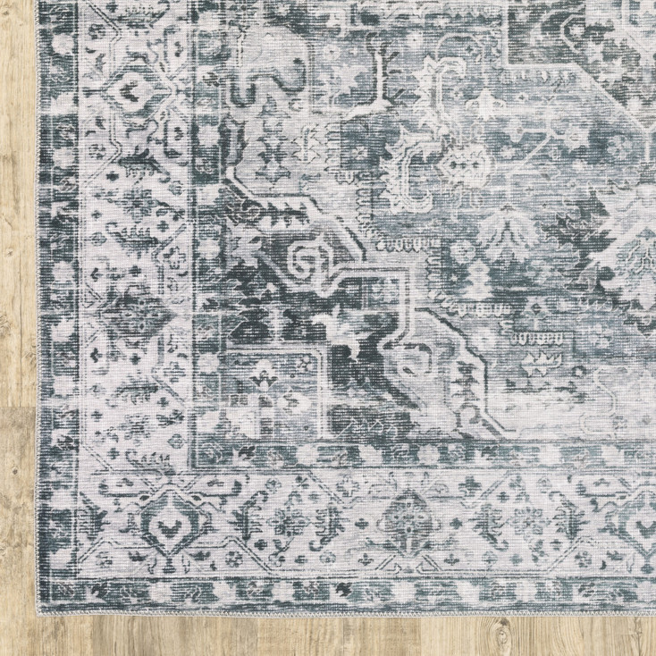2' x 8' Gray and Ivory Oriental Printed Non Skid Runner Rug