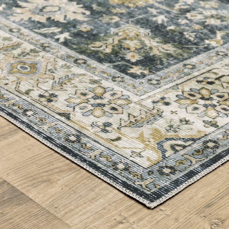 2' x 8' Blue and Ivory Oriental Printed Non Skid Runner Rug