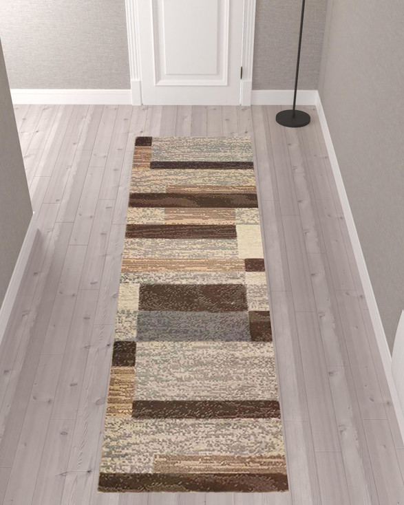 3' x 10' Slate Patchwork Power Loom Stain Resistant Runner Rug