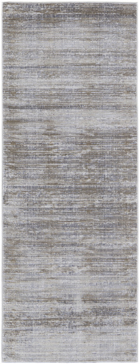 3' x 10' Taupe Silver and Tan Abstract Power Loom Runner Rug