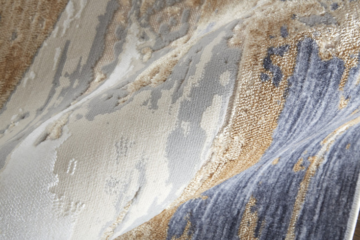 3' x 10' Tan Orange and Ivory Abstract Power Loom Distressed Runner Rug
