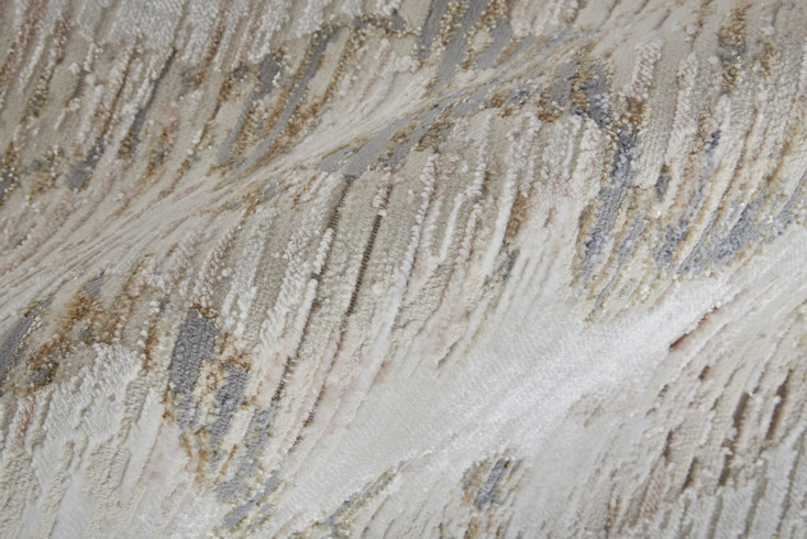 3' x 10' Tan Ivory and Blue Abstract Power Loom Distressed Runner Rug