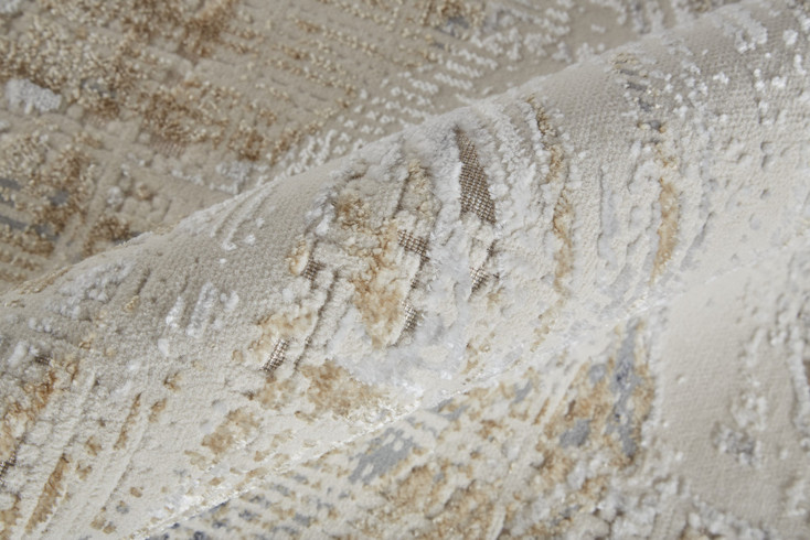 3' x 10' Tan Ivory and Gray Abstract Power Loom Distressed Runner Rug