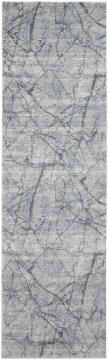 3' x 10' Blue Gray and Ivory Abstract Distressed Stain Resistant Runner Rug