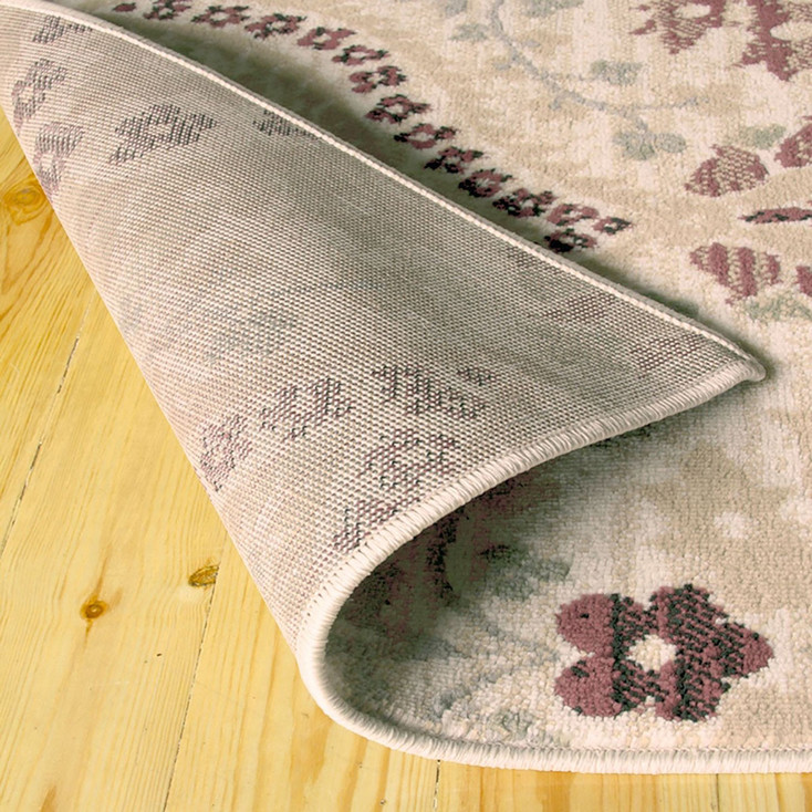 3' x 10' Beige Ivory and Brown Floral Stain Resistant Runner Rug