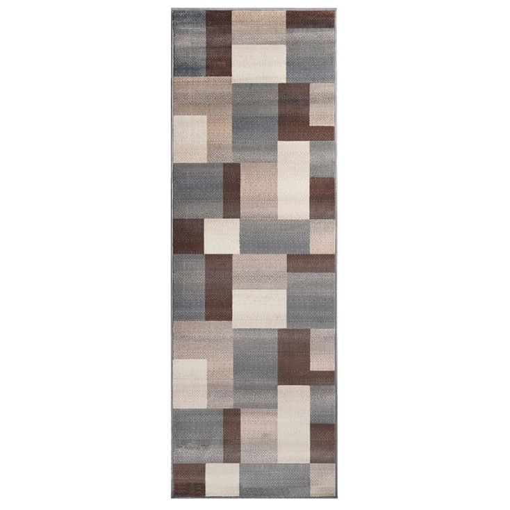 3' x 10' Grey Patchwork Stain Resistant Runner Rug