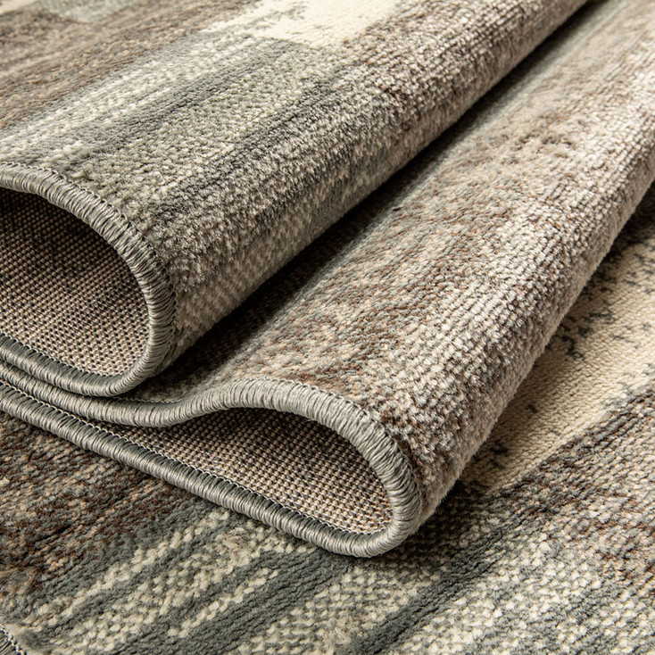 3' x 10' Light Blue and Ivory Patchwork Power Loom Stain Resistant Runner Rug