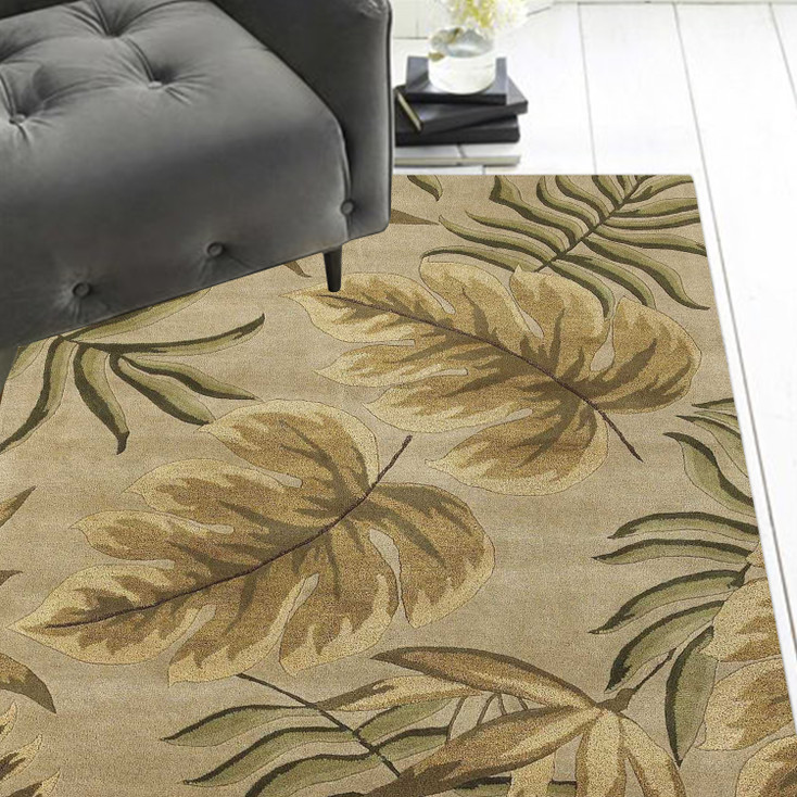 3' x 4' Sand Leaves Wool Area Rug