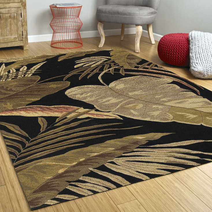 3' x 4' Midnight Leaves Wool Area Rug