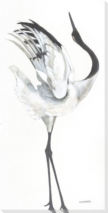 Snowy Crane Bird I Wrapped Canvas Giclee Print Wall Art