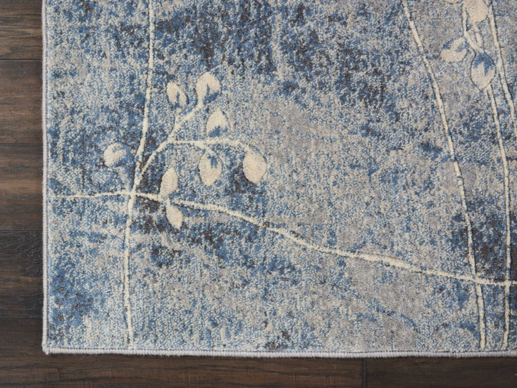 3' x 4' Blue Floral Power Loom Area Rug