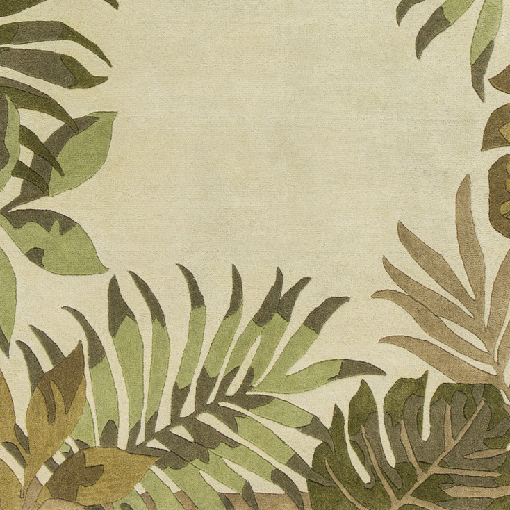 3' x 4' Ivory Leaves Bordered Wool Area Rug