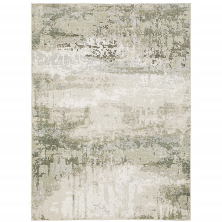 3' x 5' Beige Grey Brown and Sage Green Abstract Power Loom Stain Resistant Area Rug