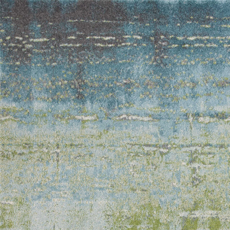 3' x 5' Blue Green Machine Woven Abstract Brushstroke Indoor Area Rug