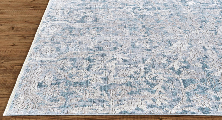 3' x 5' Blue Gray and Silver Abstract Distressed Area Rug with Fringe
