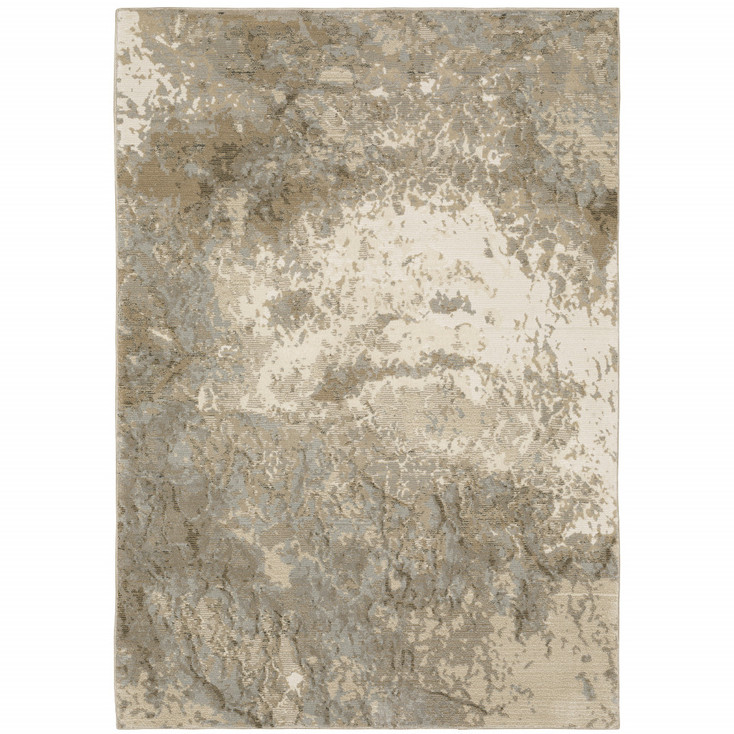 3' x 5' Grey Beige and Ivory Abstract Power Loom Stain Resistant Area Rug